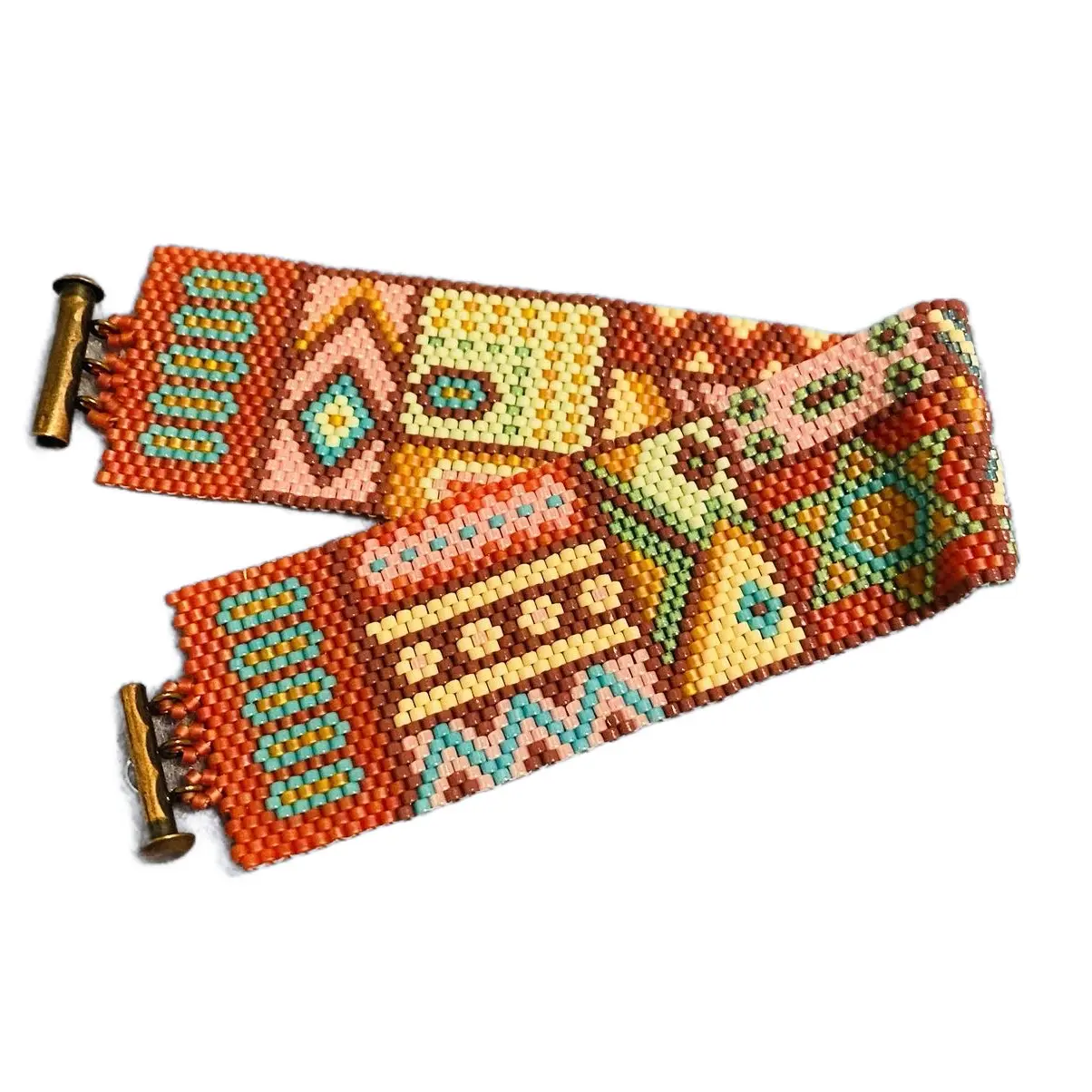 Delightful peyote cuff bracelet of geometric designs