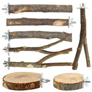 8 PCS Natural Bird Perch Set - Apple Wood Platforms & Hardwood Branches for Parakeets, Cockatiels, Lovebirds - Natural Cage Accessories, Gym Playstand & Chewing Toys for Small Birds