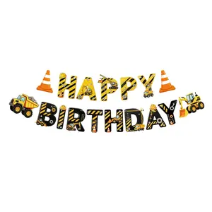 1Pcs Construction Vehicle Happy Birthday Banner Excavator Truck Party Bunting for Boys