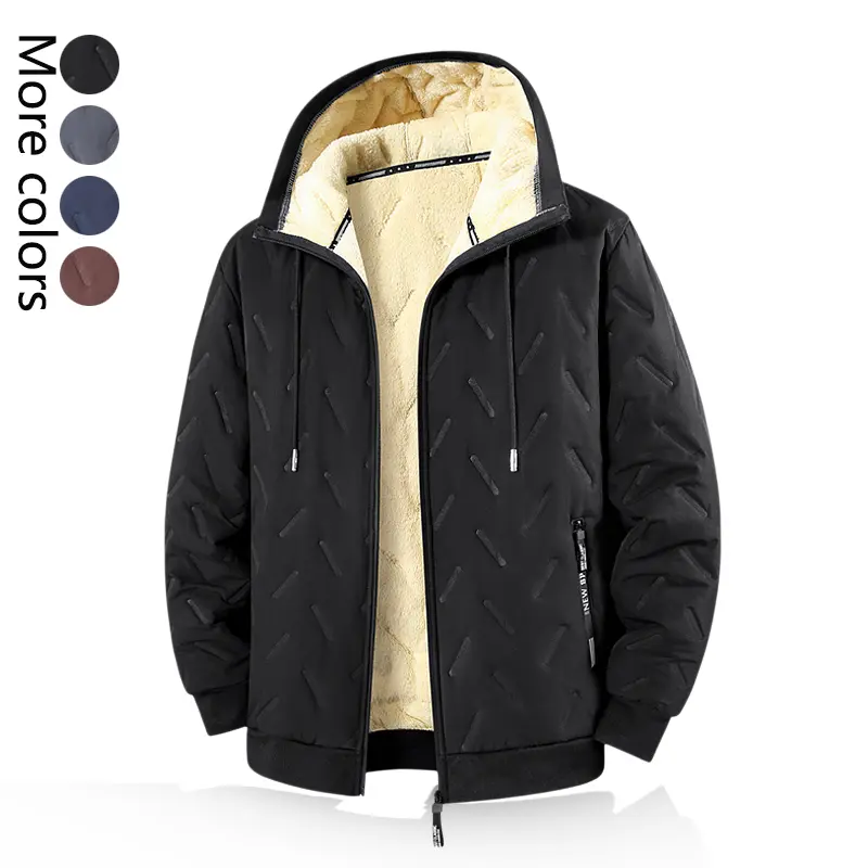 Men’s Korean-style casual loose winter jacket – solid color, fleece lining, polyester fabric, hooded design, windproof, suitable for outdoor activities and commuting, woven fabric, long sleeves that cover the arms, minimalist style keeps the look clean, w