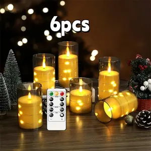 Flame free candle, 6 pcs LED candle, (diameter: 8 cm X height :10 cm 13 cm 15 cm) with 1 remote control, suitable for weddings, parties, birthdays, interior decoration, suitable for Halloween wedding festival Christmas decoration