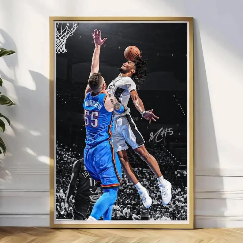 Artistic Retro NBA Duo Paper Photo Print Poster - Stephon Castle & Isaiah Hartenstein Basketball-Themed Long-Lasting Home Wall Decor, Decoration