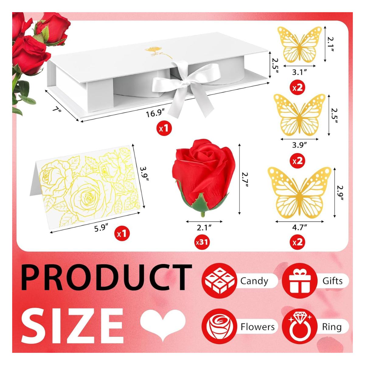 31 Flower Mom Gift Box for Mother’s Day, Letter Shaped Floral Box with Fillable Flowers, Birthday Gift Packaging Black Red