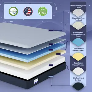 Gel Memory Foam Mattress in a Box, Made in The USA, CertiPUR-US Bed, 8 inch Firm - Queen