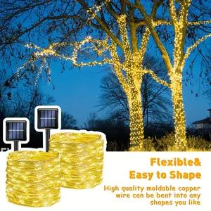 Outdoor solar light string, 100/200 LED solar fairy lights, outdoor waterproof type, copper wire material, solar flashing lights, suitable for trees, gardens, parties, terraces, Christmas decorations (warm white, multi-color)