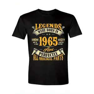 Vintage Style Men's Retro 60th Birthday T-Shirt - "Legend Born in 1965" Design, Black Cotton Casual T-Shirt, Gold and White Print, Perfect for Milestone Celebrations and Casual Wear, Birthday Party Outfit | Vintage Graphic Tee | Gold and White Print