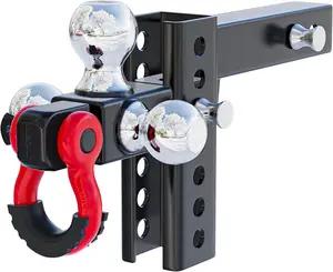 Trailer Hitch Tri-Ball Mount with Hook&Pin&Rotatable Tow Shackle,Fits 2-in Receiver with 1-7/8-in,2-in,2-5/16-in Hitch Ball, Adjustable with Shackle