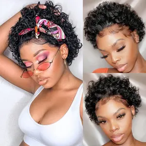 Pixie Cut Wig    loyom  hair Human Hair Short Curly Human Hair Wig 6inch Lace Front Wigs for Women Lace Glueless Wig Glueless Beginner Wig