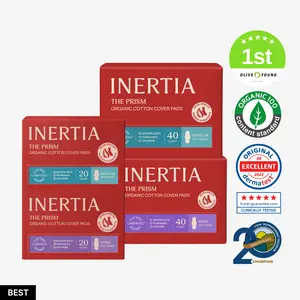 [INERTIA] 100% Organic Cotton Cover-to-Core The Prism Pads Selection - LABOCELL CORE Plant-Based High Absorbency Premium Feminine Hygiene Pads, Ultra-Thin & Snug Fit, Biodegradable Absorbent, Clinically Tested