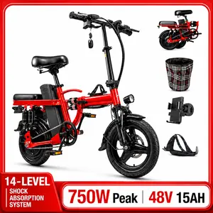 Ebikes for Adults - Electric Folding Ebike with 750W Motor, 48V 15Ah Battery, 20+MPH，20-30miles, 14-Level Shock Absorption, UL2849 Certifiedfoldable electric bicycle f12 bicicleta bateria squad bike to