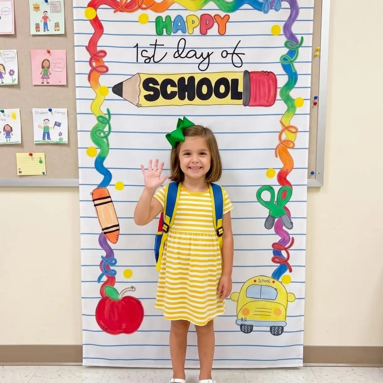 First Day of School Tapestry Banner, Notebook Paper Back to School Backdrop, Custom Grade Photo Booth Sign