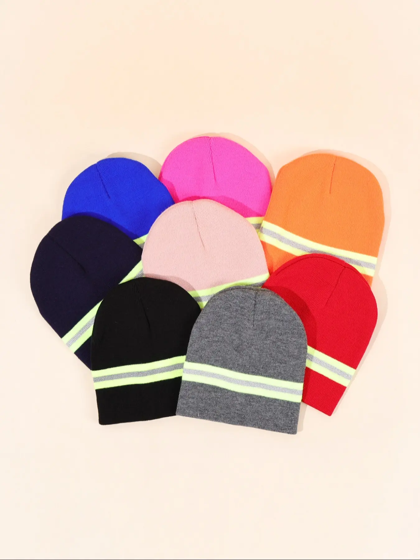 Multi-Color Knitted Reflective Striped Brimless Cap, Soft Warm Winter Insulation Yarn, High Visibility Safety Design, Fashionable Streetwear