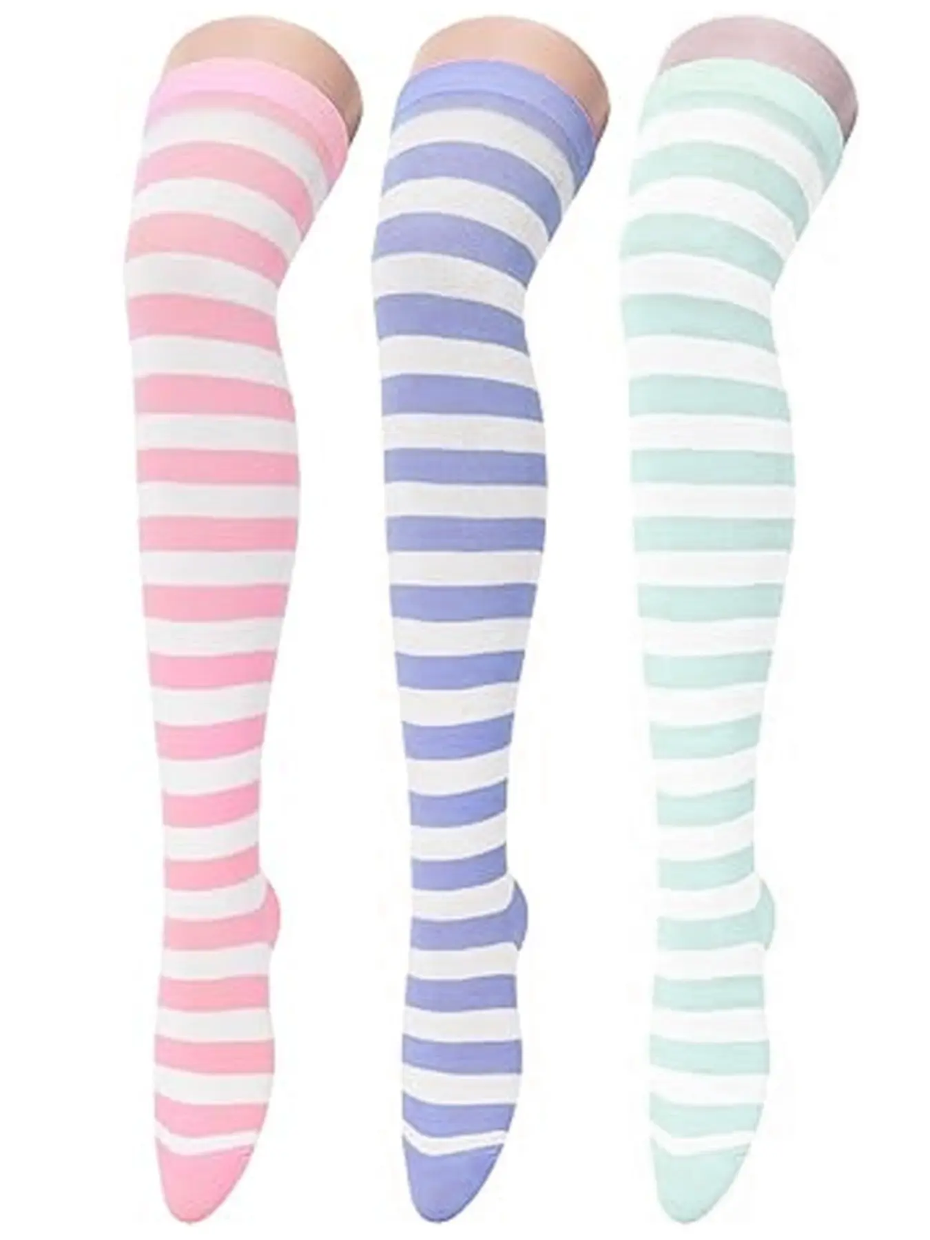 3 Pairs Cute Dopamine Colorful Striped over Knee Cozy Casual Stylish Socks for Women, Fitted Leg Warmers for All Seasons, Casual Daily Wear Boot Socks