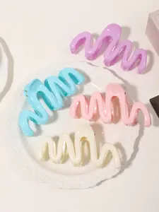 4pcs bright candy color wave hair clip, minimax line large ladies hair clip, suitable for daily leisure wear, ladies wear accessories, Hair Clip Set