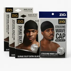 Men's Deluxe Silky Satin Durag & Wave Cap Set - 3 Black Durags, 1 Wave Cap, Full Size, Comfortable Soft Fit, Daily-Use Male Hair Wrap Fashion Accessory
