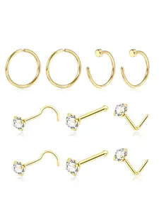 Rhinestone Decorated Stainless Steel Piercing Nose Ring (10pcs) Nose Rings Set, L Shaped Nose Stud for Women & Men, Fashion Jewelry for Party, Daily Clothing Decor, Birthday Gift