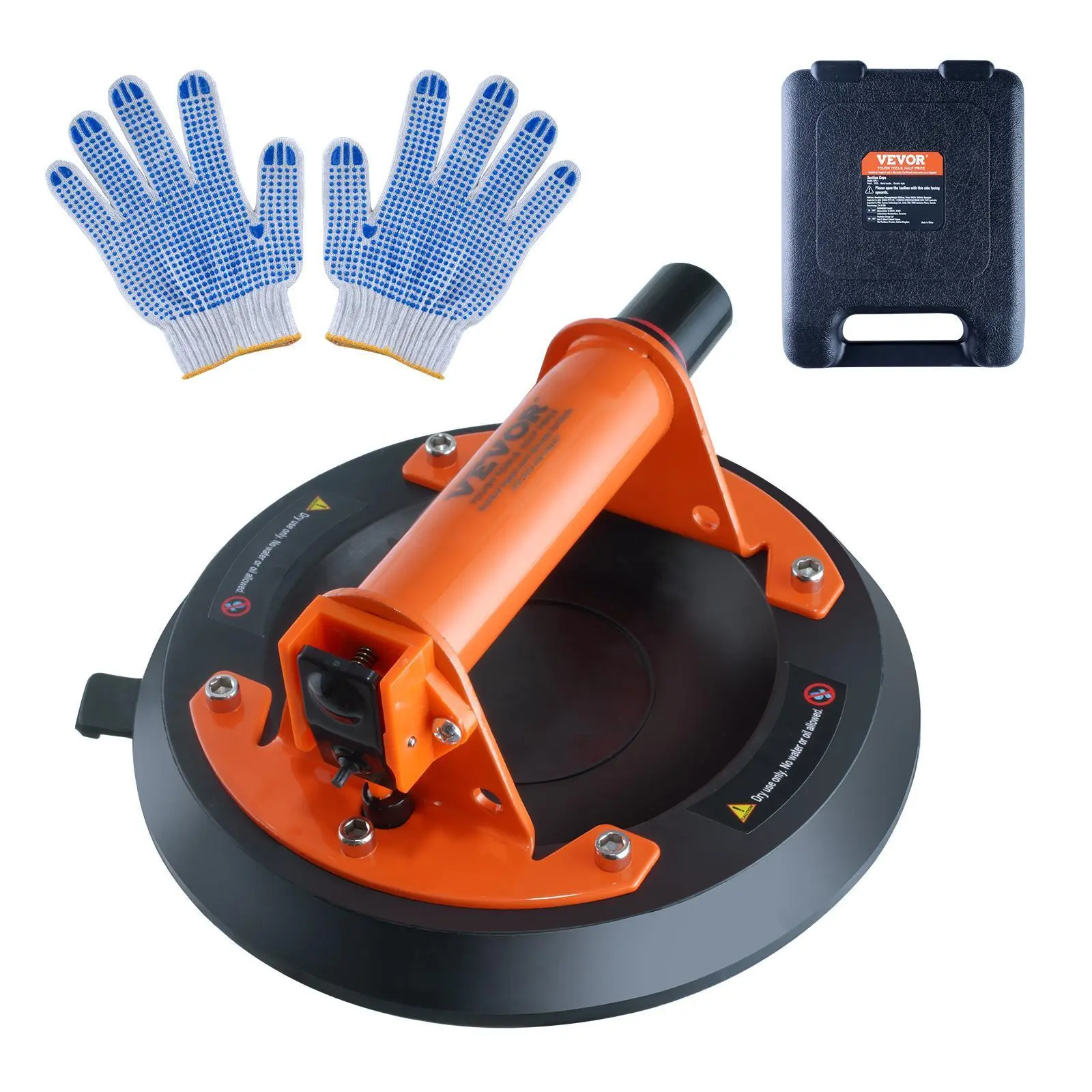 VEVOR Industrial Glass Suction Cup Lifter Tool, 8 in/203 mm, 615 lbs Load Capacity, ABS Plastic Handle, Storage Carry Box, Heavy Duty for Glass Lifting, Tile Surfaces, Granite for Industrial Users