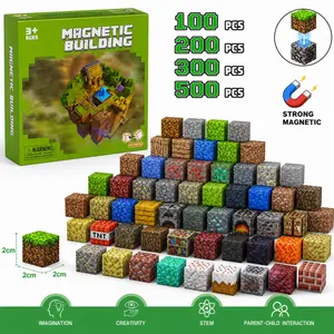 500PCS Mine World Magnetic Blocks, Random Magnetic Cubes Building Toy, Pixel Magnet Building Set STEM Toys Gifts for Kids Boys Girls, Creative Building Blocks