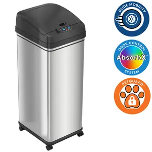 13 Gallon Sensor Kitchen Trash Can with Wheels and Odor Filter Stainless Steel