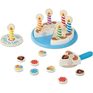 Birthday Party Cake - Wooden Play Food with Mix-n-Match Toppings and 7 Candles