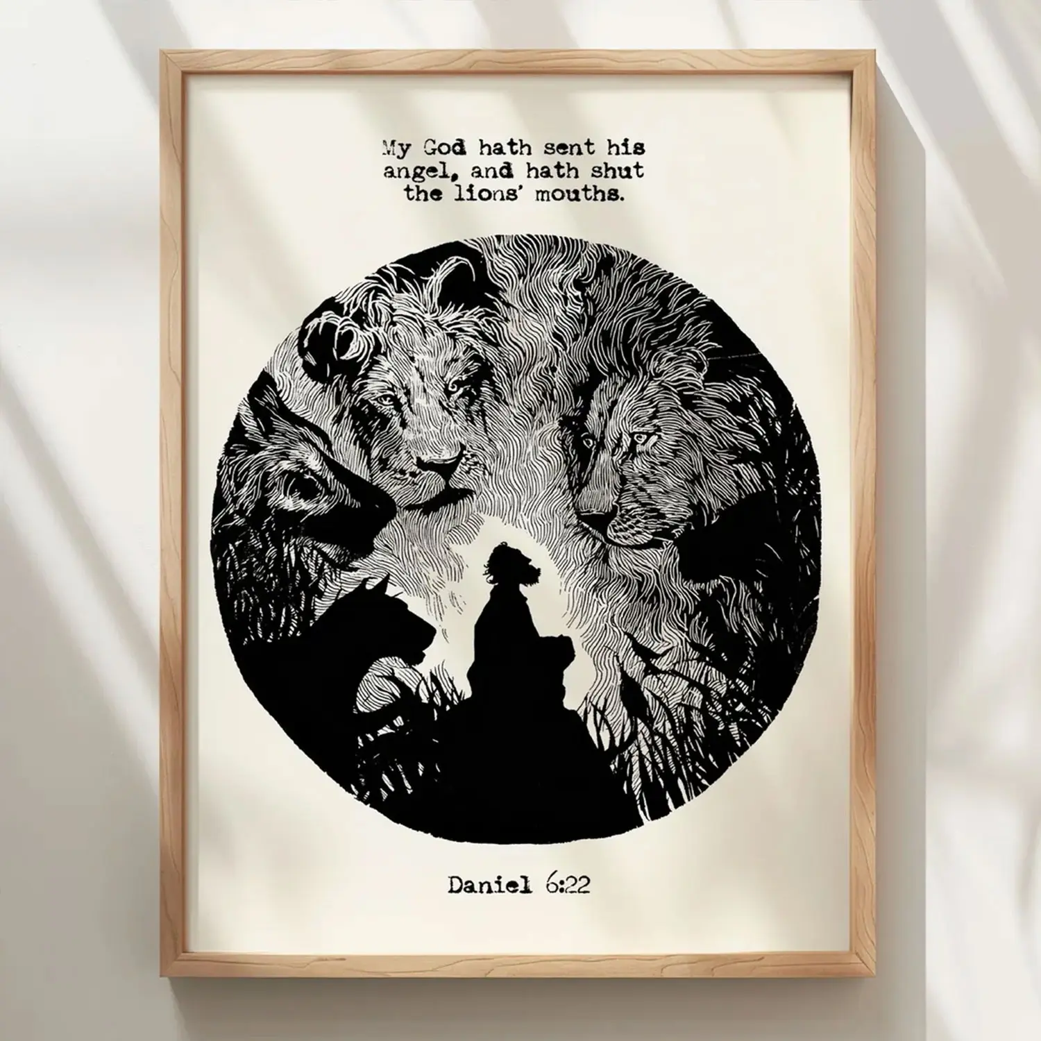 Daniel in the Lions' Den Wall Art Print, Dramatic Scripture Poster, Faith Wall Decor, Unframed