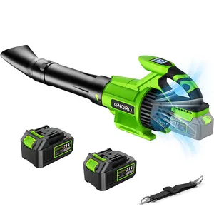 GNQRO Electric Leaf Blower Cordless 21V Battery Powered with 2 x 4.0Ah Batteries 715CFM 180MPH 3 Speed Modes Brushless Handheld for Lawn Care Yard Leaves Dust Snow