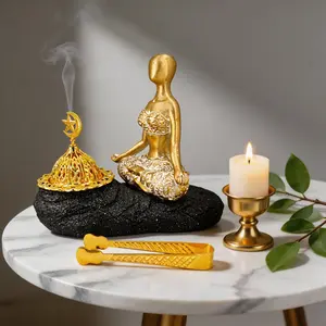 Modern Minimalist Yoga Figurine Incense Burner Set, Suitable for Yoga Meditation Bath Office, Gold High-End Aromatherapy Decor, Aromatic Scent