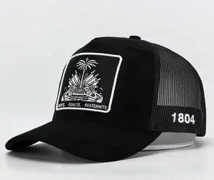 Haitian Trucker Hat – Adjustable Mesh Back Baseball Cap with Embroidered Haitian Coat of Arms Patch, 1804 Design