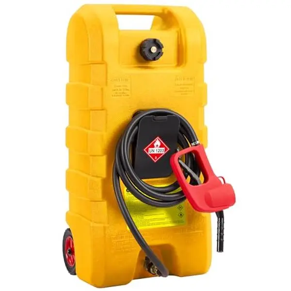 Upgraded 16 Gallon Gas Tank, Heavy-Duty Fuel Can with Manual Transfer Pump, 10FT Hose, and Casters, Leak-Proof Portable Gas Container for Lawn Mowers, Tractors, Boats, and Snow Blowers