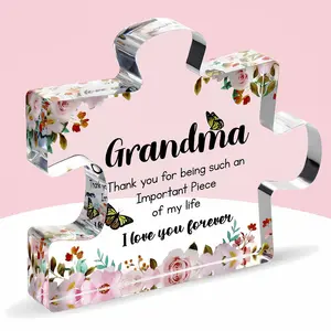 Flower & Butterfly Pattern Acrylic Puzzle Plaque, 1 Count Elegant Paperweight for Birthday, Christams & Thanksgiving Gift for Grandma, Decor