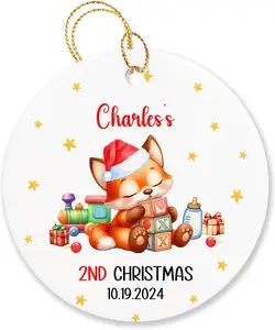 Personalized Birthday & Name Baby's 2ND Christmas Ornament Gift, Customized Baby Fox Ornament Christmas 2024, Baby Fox Second Xmas Ornament Gift for Son Daughter, Baby Fox Keepsake Ornament Christmas, Fox Baby's 2nd Christmas Ornament