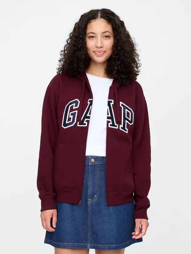 Women Relaxed Gap Logo Zip Hoodie - Deep Ruby Red