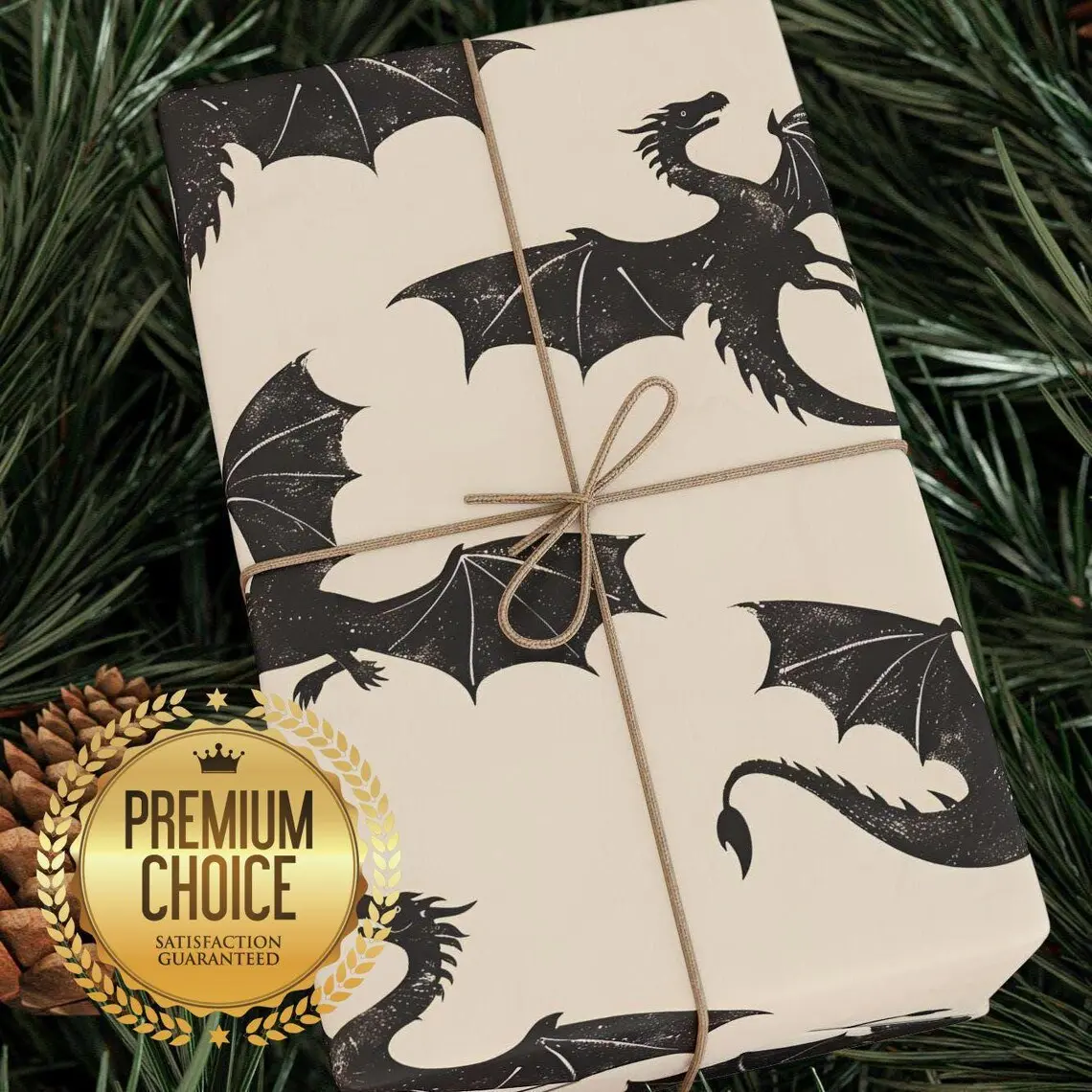 Flying Dragon Silhouettes Wrapping Paper, Fantasy Gift Wrap