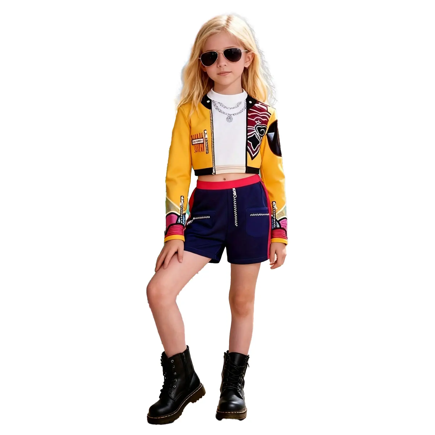Girls K-POP Costume Set 3pcs Suitable for all seasons, featuring 3D printed patterns and a celebrity-inspired style designed specifically for children. Crafted from comfortable fabric to create a true superstar look