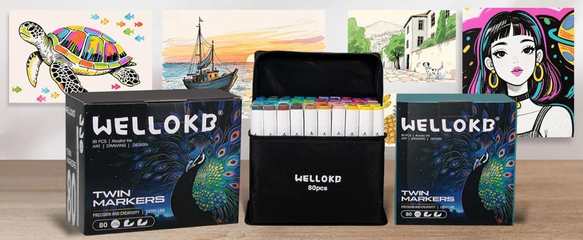 WELLOKB Alcohol Markers,Dual Tip Alcohol Based Art Marker for Adult Coloring,Permanent Illustration Sketch Pens for Drawing with Case,Coloring Book Markers,Spring Gifts,Creative Tools, Painting