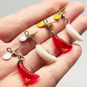 10Pcs-Propeller Rotating Sequin(White&Red)Worm Fly Fishing Lure-Dry Flies Worms Fishing For Trout Perch Catfish Carp Artificial Bait