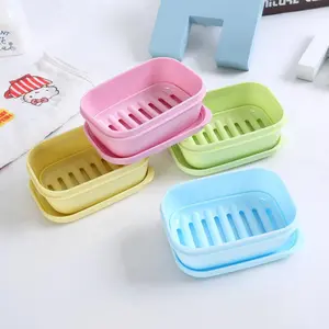 4 Pack Portable Square Soap Box Double-layer Plastic Bathroom Soap Box Leakproof Soap Box Soap Case with Cover Beauty & Personal Care
