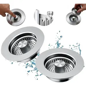 3-in-1 Removable Kitchen Sink Strainer Anti Clog Basket Deodorizing Plug Stainless Steel Universal Fit Standard Drain anti-clogging drainage odor filter filter basket stainless steel bathroom sink stopper stainless steel metal