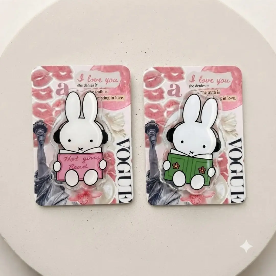 Bookish Bunny Phone Grip, Aesthetic Reading Bunny Rabbit, Collapsible Stand & Holder for Cell Phone & Kindle, Cute Gift for Readers