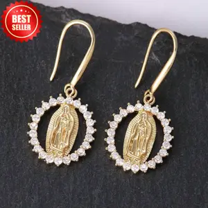 Pair of Oval Design Virgin Mary Earrings for Women