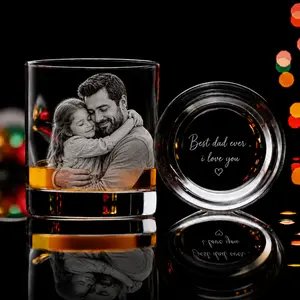 Personalized Whiskey Glass for Dad from Daughter Son, Custom Photo Engraved Whiskey Glass, Best Dad Ever Father’s Day Gift