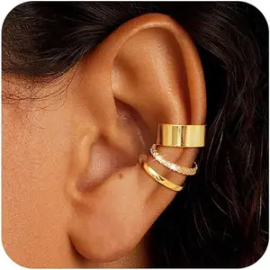 tewiky Ear Cuffs for Women Non Piercing Gold Cartilage Earring Hoop Earrings Set of 4Pcs Lightweight Comfortable High-Quality Alloy Anti-Allergic for Daily Wear