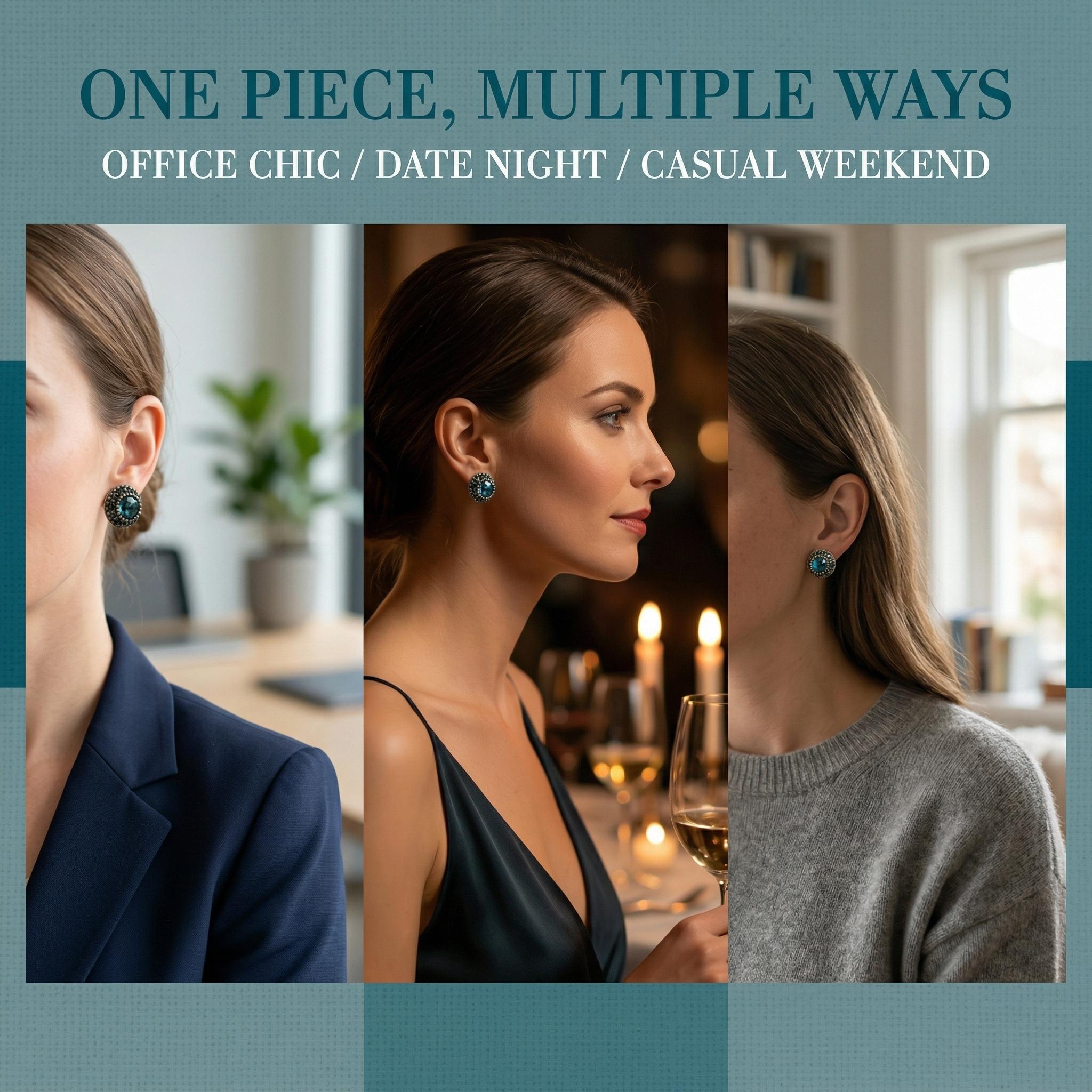 Exquisite, Petite Navy Blue Stud Earrings — Micro-Set with Zirconia — A Viral Online Sensation: Simple, Refined, and Versatile Jewelry