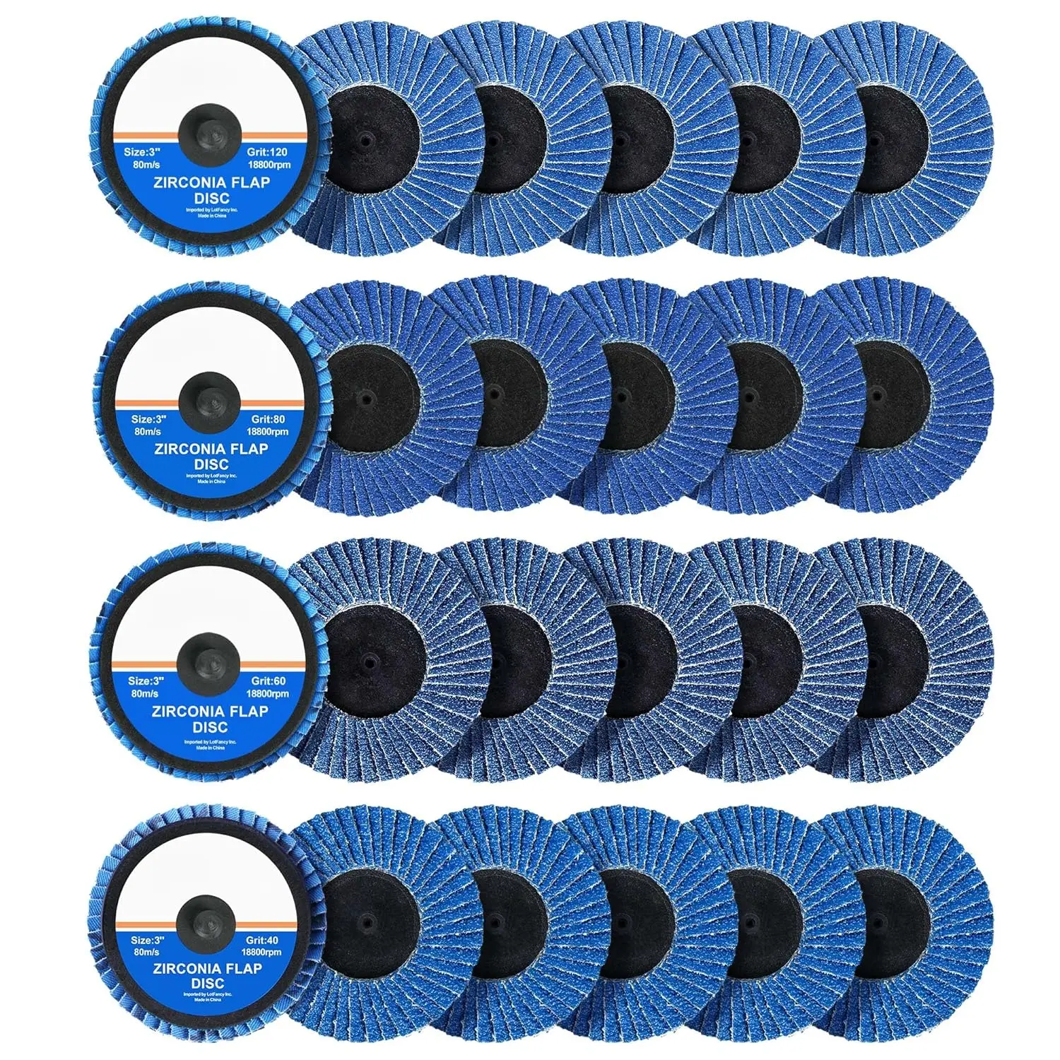 3 Inch Flap Disc, 24 count 40 60 80 120 Grit Assorted Grinding Wheels, Roll Lock Sanding Disc, High Density Zirconia Grinding Disc, Flat Type 27