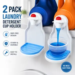 2 Pack Laundry Detergent Cup Holder, Upgraded Detergent Drip Catcher Tray with Grip Style Design, No More Mess or Leaks, Laundry Room Organizer for Detergent Bottles, Fabric Softener, Bleach, Countertop and Washer Shelf Storage
