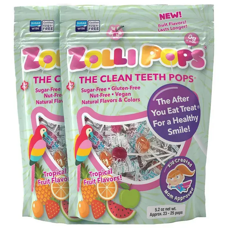Zolli Pops Natural Tropical Sugar-Free Lollipop Snack, 5.2oz 2-Pack Candy Pack (Candies Included)