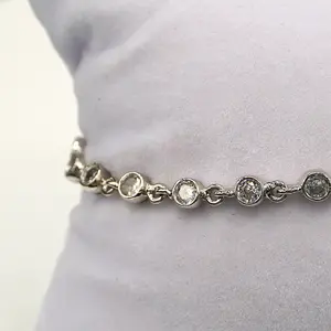 Mexican Handmade Silver Bracelet with Zirconia, 8 Inch Length, 2mm Width