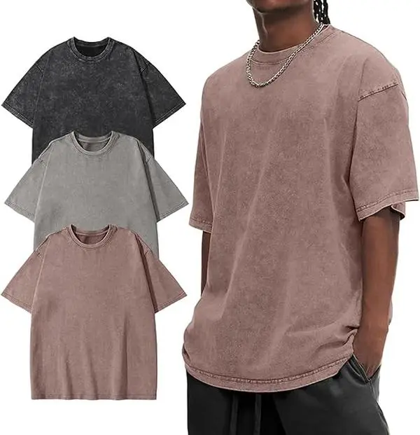 FLYGO 3 Pack Men Women Oversized T Shirts Vintage Tee Loose Fit Short Sleeve Casual Streetwear Baggy Washed Unisex Tops Beige Crewneck Machine Washable High-Quality Cotton Basic Menswear - Plain Soft Tshirt Tshirts