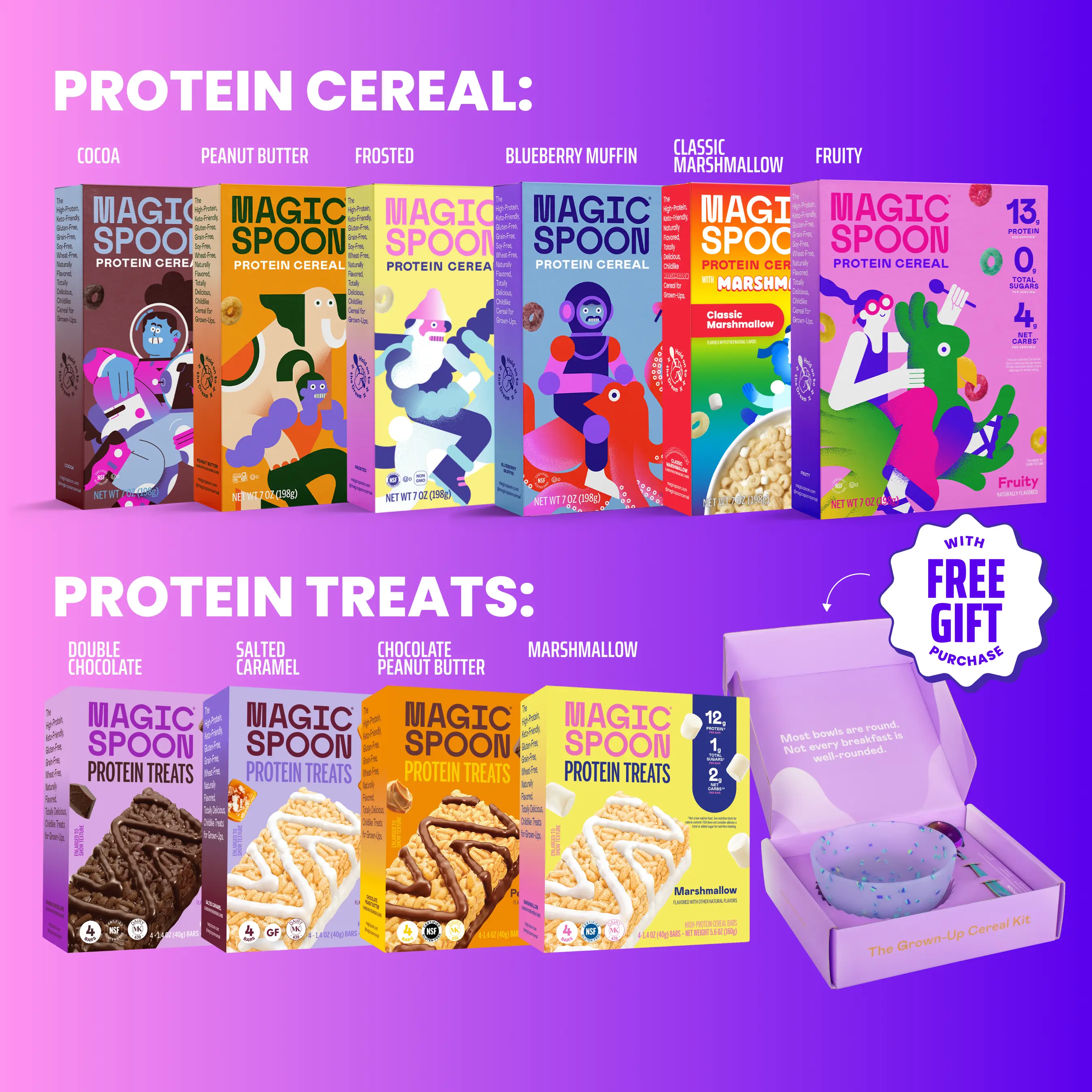 Magic Spoon High Protein Cereal & Treats TikTok Exclusive Bundle, 10 Boxes + Bowl & Spoon Set, High Protein, Keto-Friendly, Gluten-Free