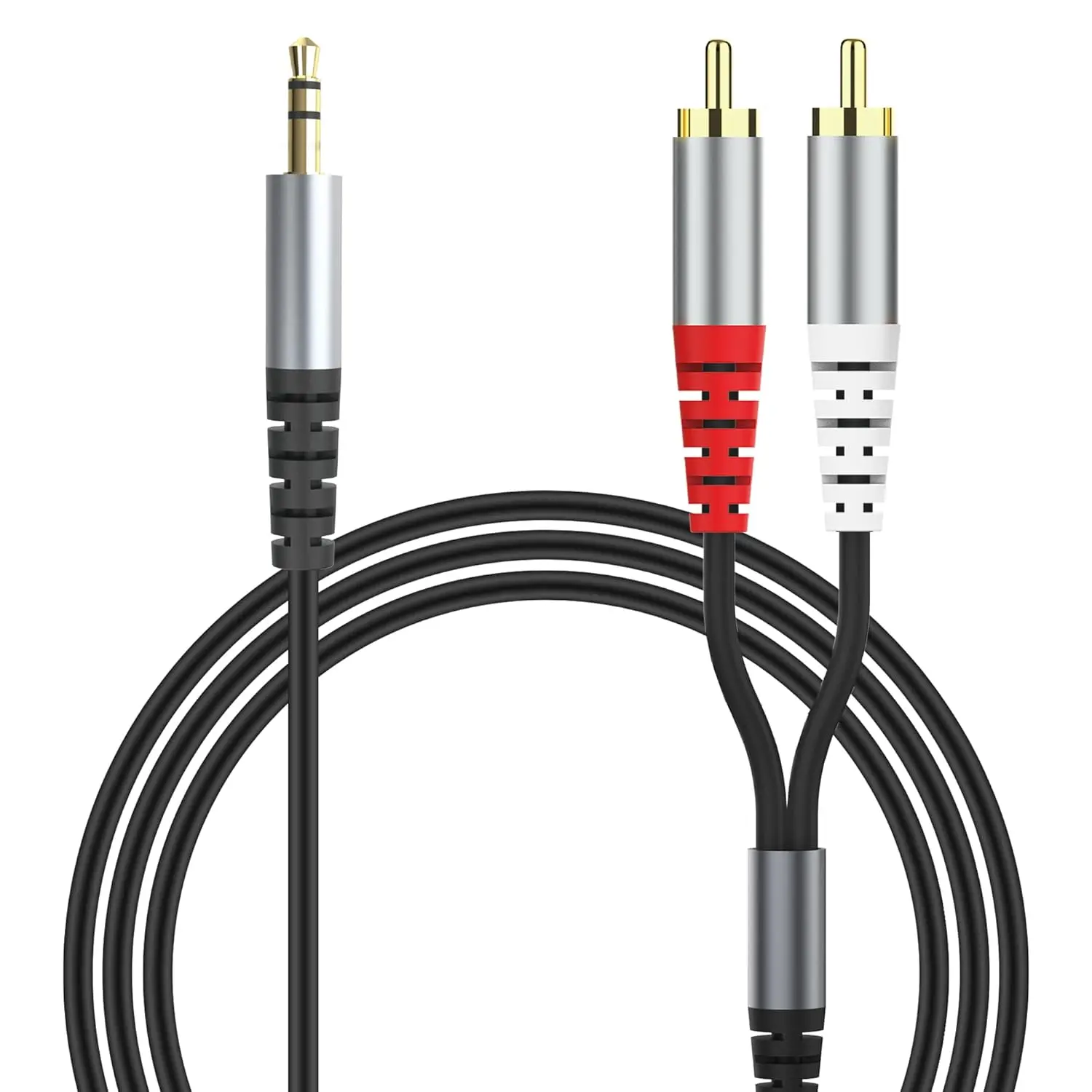 Aluminum Alloy RCA to 3.5mm AUX Copper Wire Y Splitter Cable (1M/3.3Ft) - Male-to-Male Audio Accessories for Car Stereo, DVD Player, Hi-Fi Amplifier, DJ Controller, High-Fidelity Sound, Optimal Signal Transmission